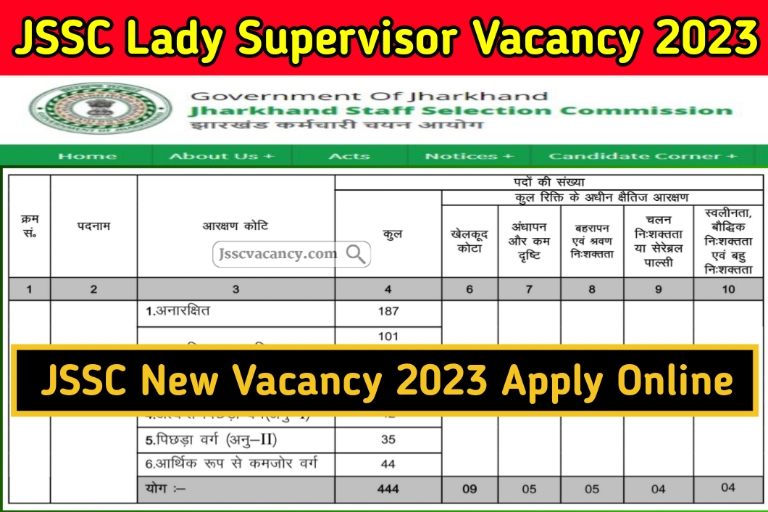 Jharkhand JSSC Lady Supervisor Vacancy 2023